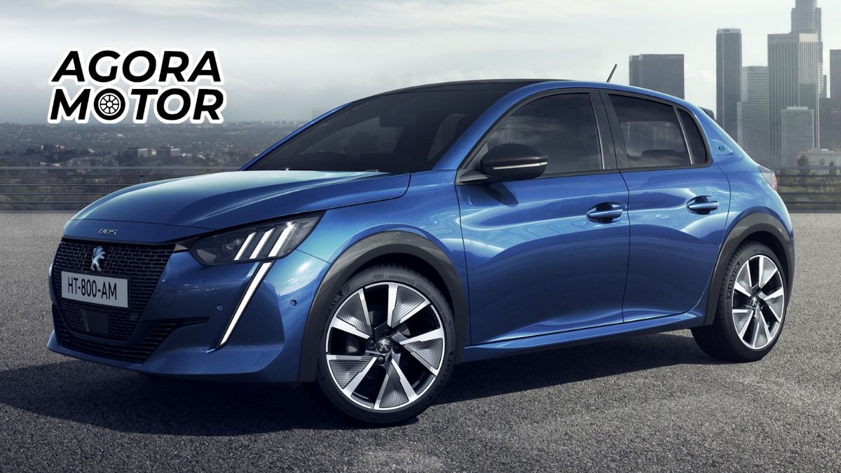 Foto de um Peugeot e-208 azul escuro carros