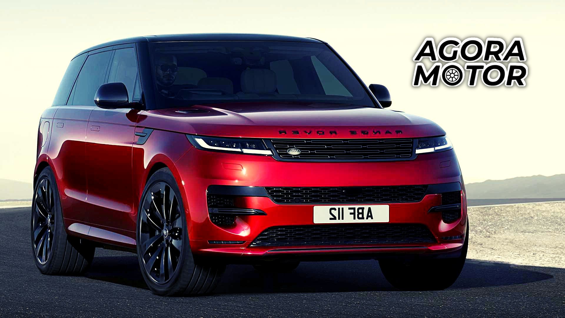 Foto frontal de uma Range Rover Sport 2023 vermelha