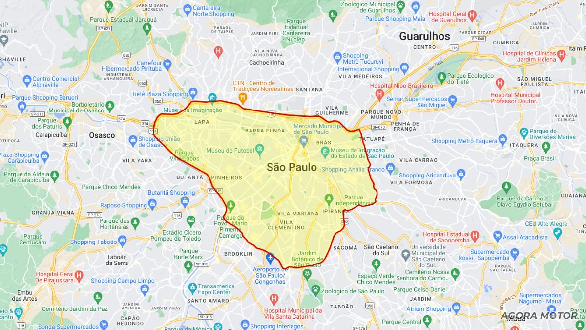 Mapa do rodízio de São Paulo.