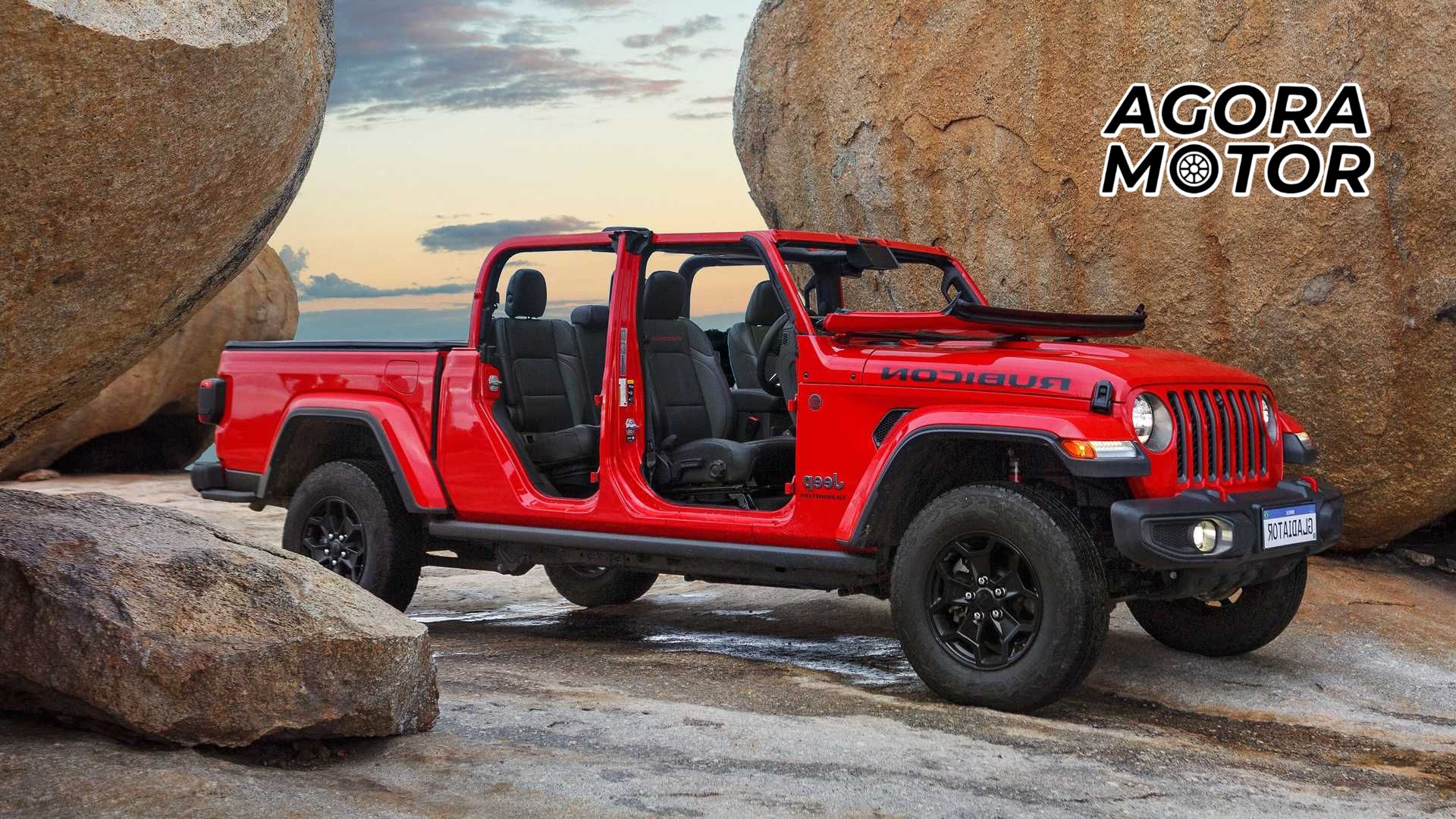 Foto de um Jeep Gladiator Rubicon vermelho