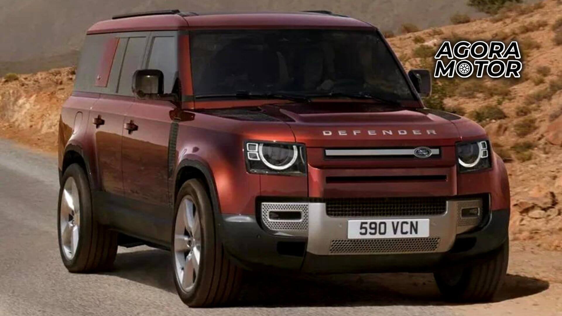 Foto frontal da dianteira da Land Rover Defender 130 2023