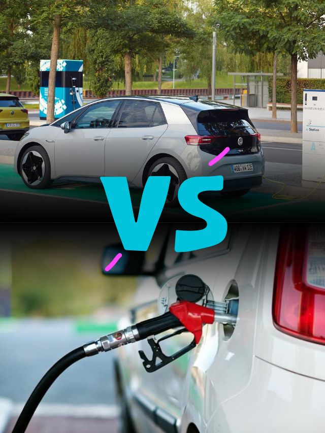 Foto de dois veículos, em cima um elétrico e abaixo uma combustão