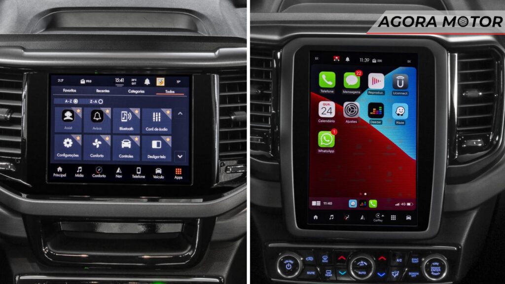 Painel multimídia do Fiat Toro 2024.