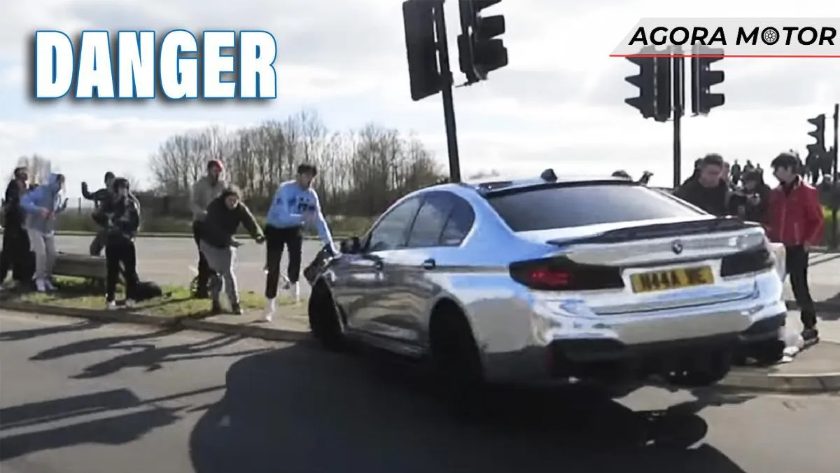 BMW Série 5 modificada bate em semáforo em tentativa frustrada de fazer drift