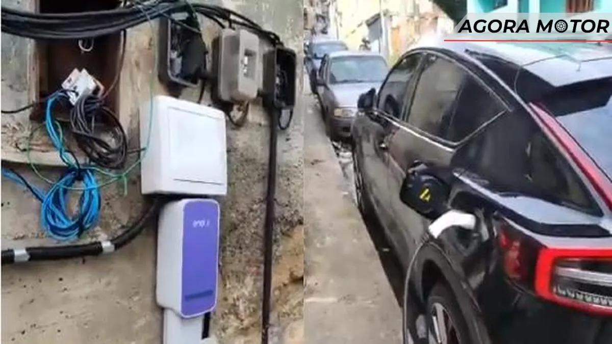 Carro elétrico de R$ 430 mil é encontrado em favela, sendo carregado em um 