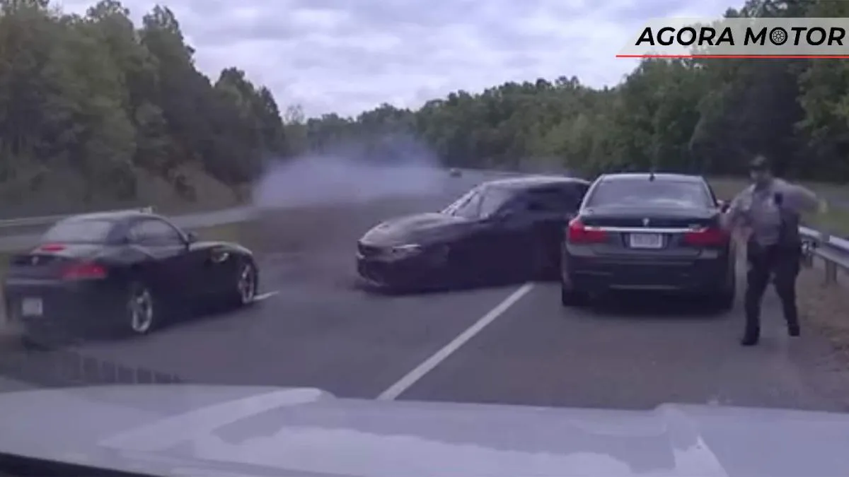 BMW perde o controle e atinge outra BMW parada, e por muito pouco não atinge policial BMW perde o controle e atinge outra BMW parada, e por muito pouco não atinge policial