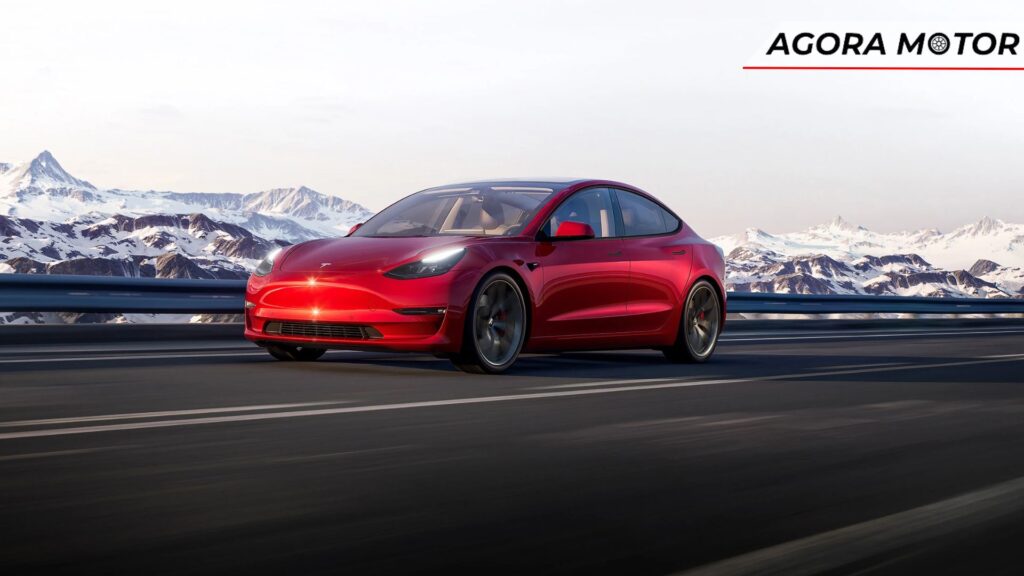 Tesla Model 3 vermelho.