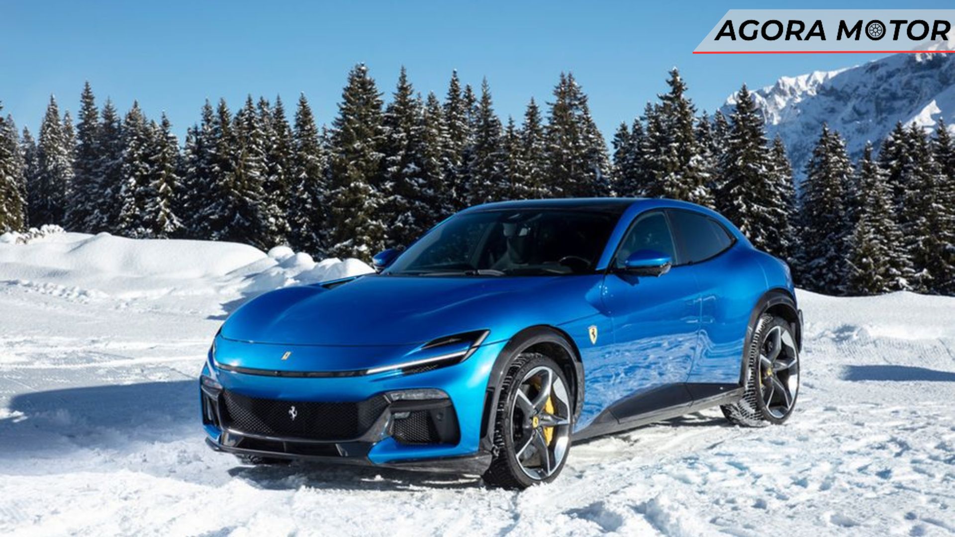 Foto panorâmica de um Ferrari Purosangue 2024 azul