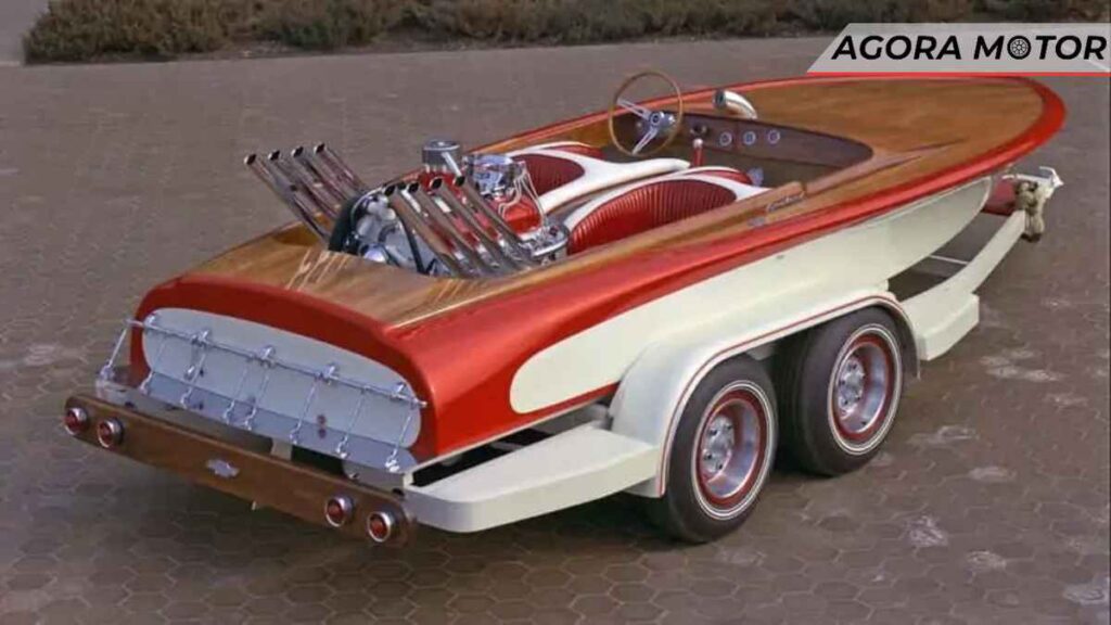 El Camino rebaixado com acabamento náutico personalizado e reboque sob medida