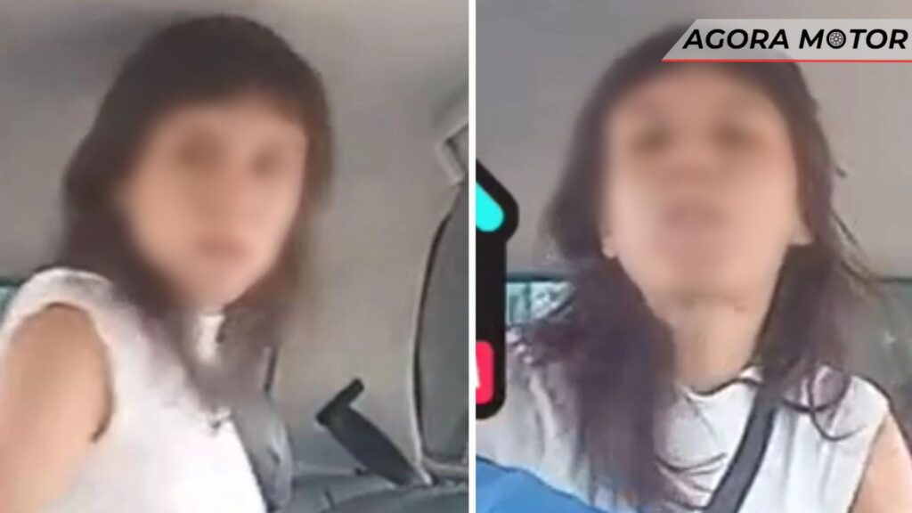 Mulher cospe em motorista.