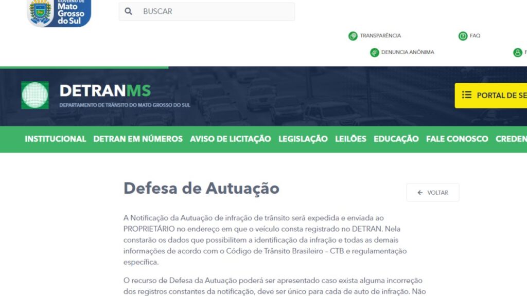 Defesa de Autuação no Detran-MS.