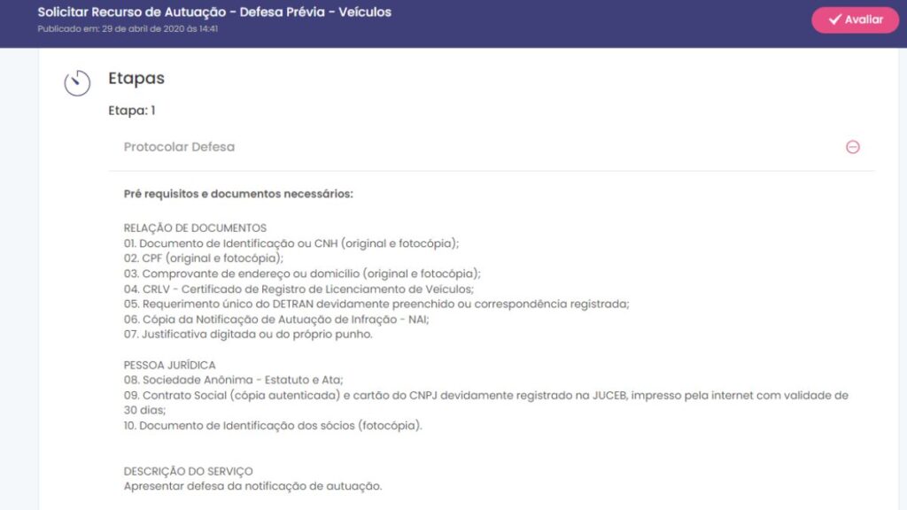 Print Screen documentos necessários.