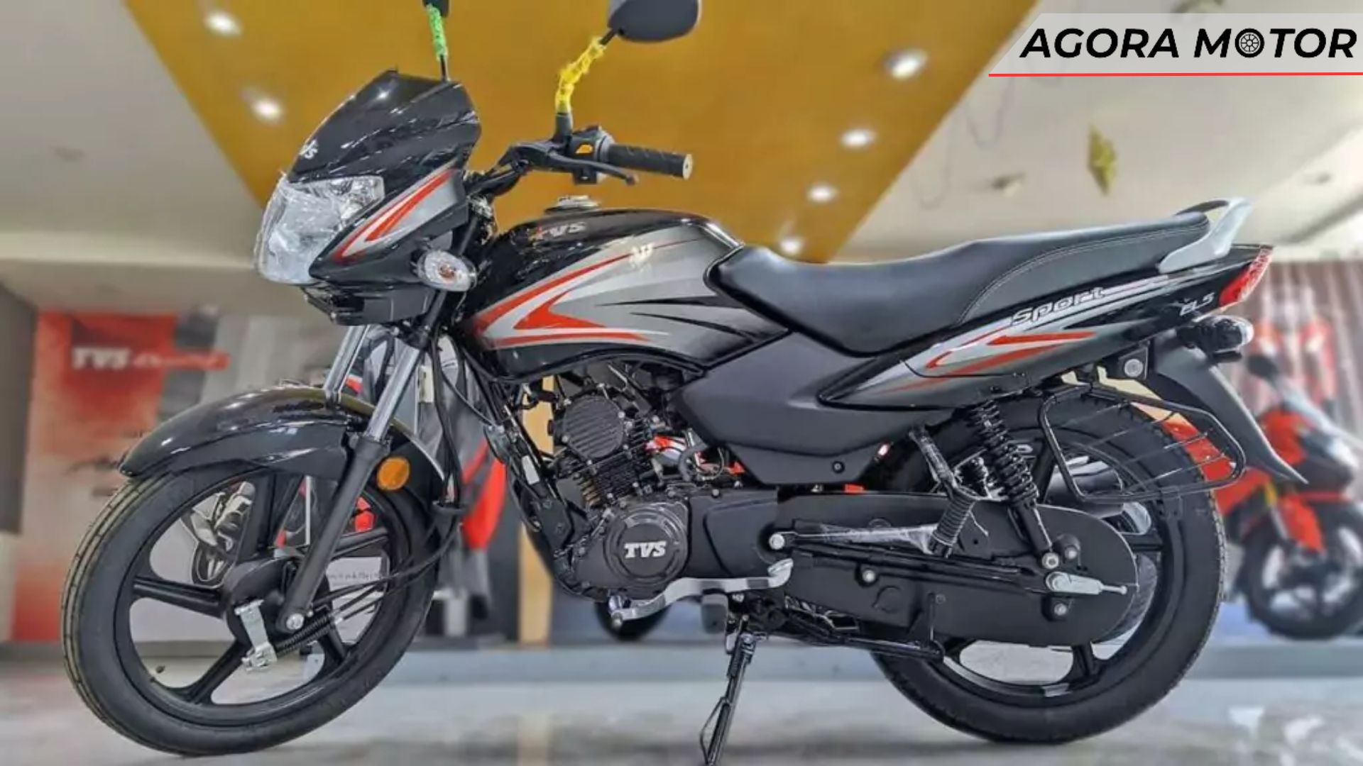 TVS Sport 110i 2024 cinza com detalhes em vermelha