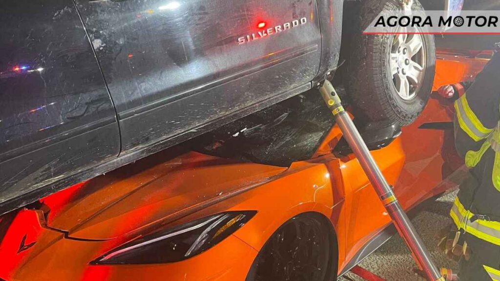 Chevrolet Silverado esmaga um Corvette em acidente!
