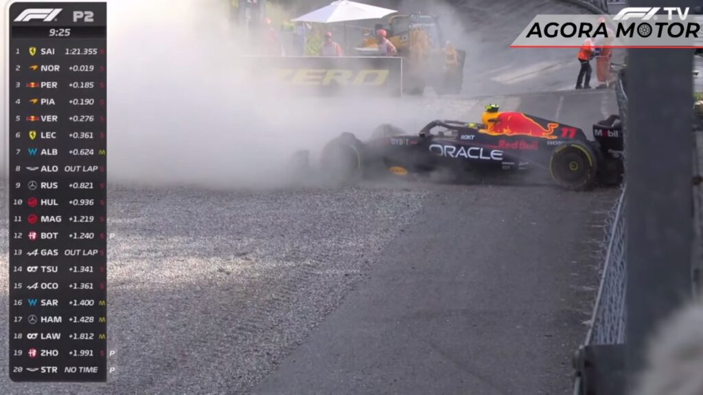 Sérgio Péres termina o GP da Itália de cara no muro.