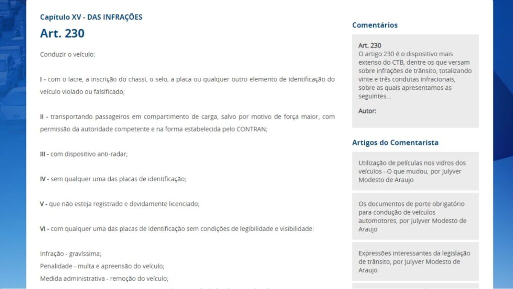 Print Screen do Art. 230 do CTB.
