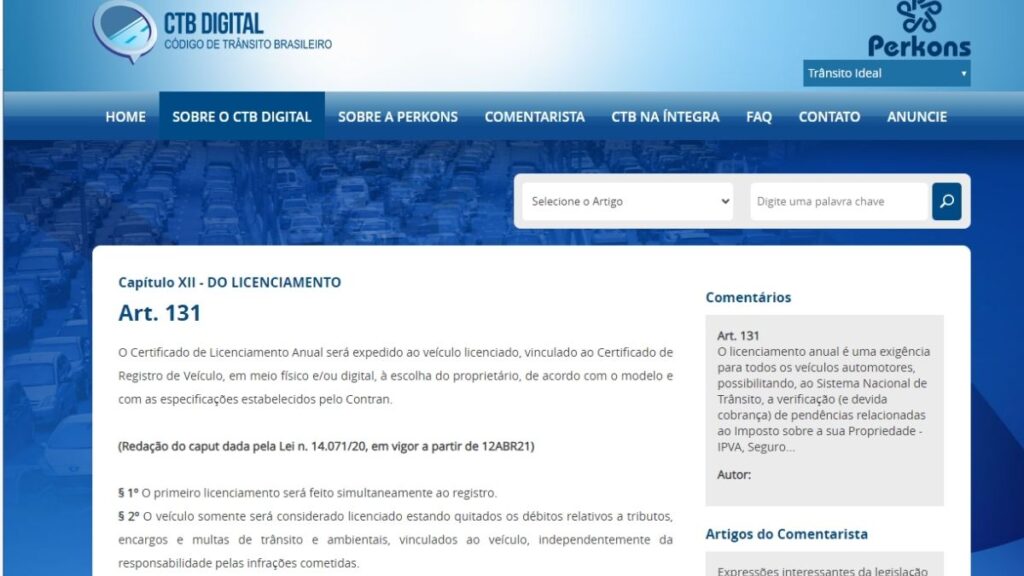 Print Screen do artigo 131 do CTB.