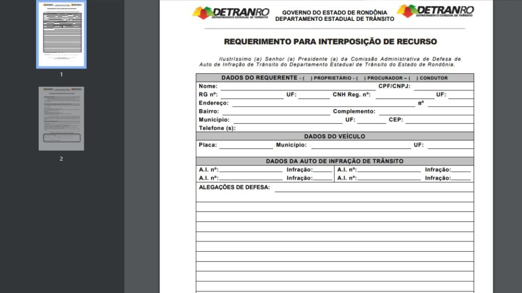 Formulário – Defesa Prévia.