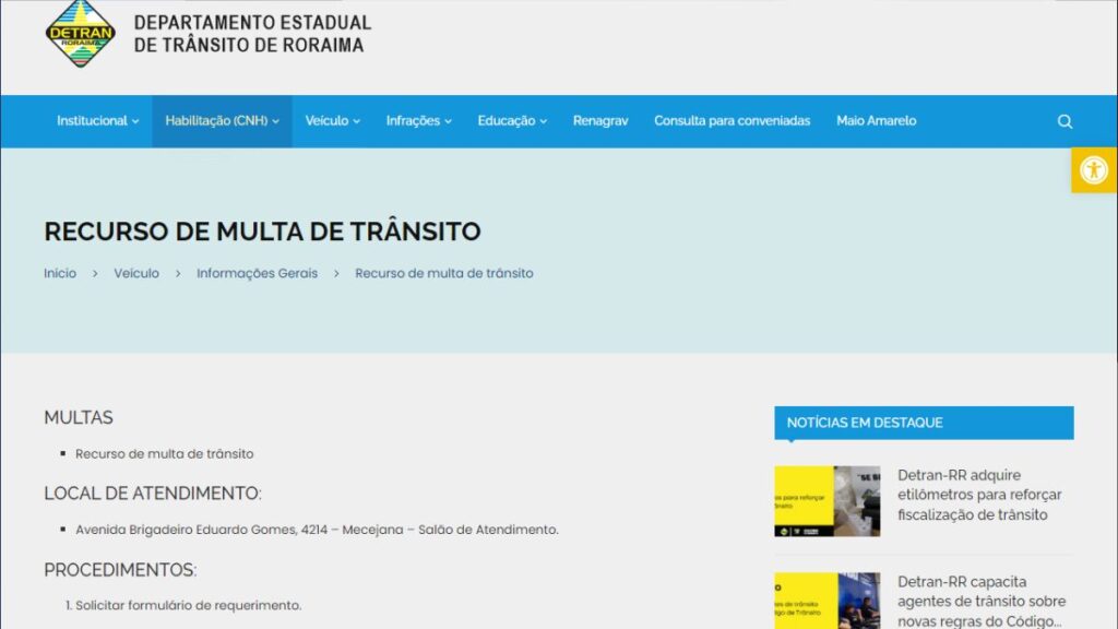Recurso de multa de trânsito.