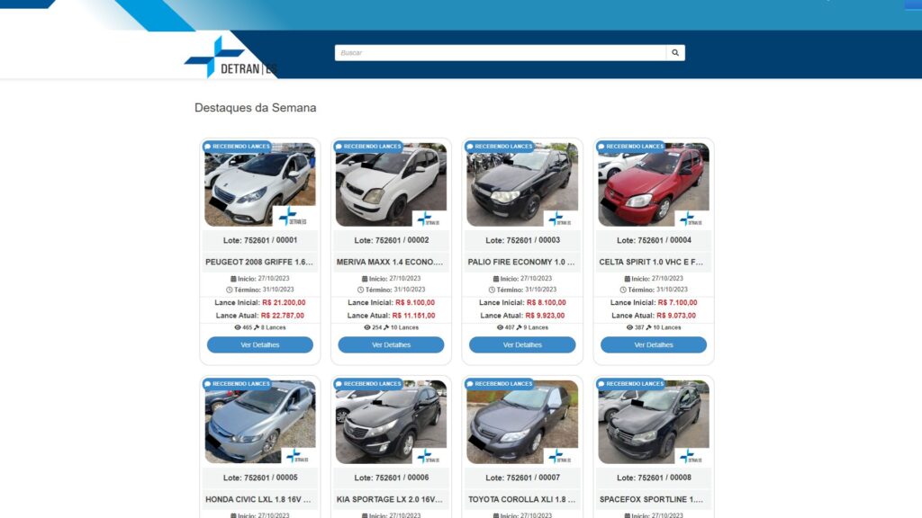 Detran ES alerta para site de leilão falso.