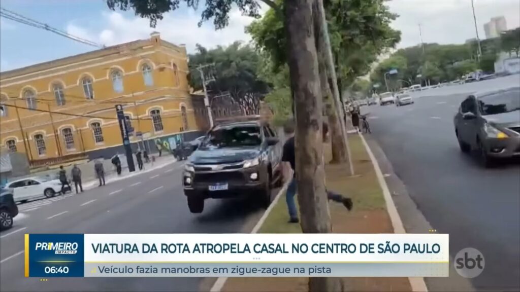 Viatura da Rota perde controle e atinge motociclista.