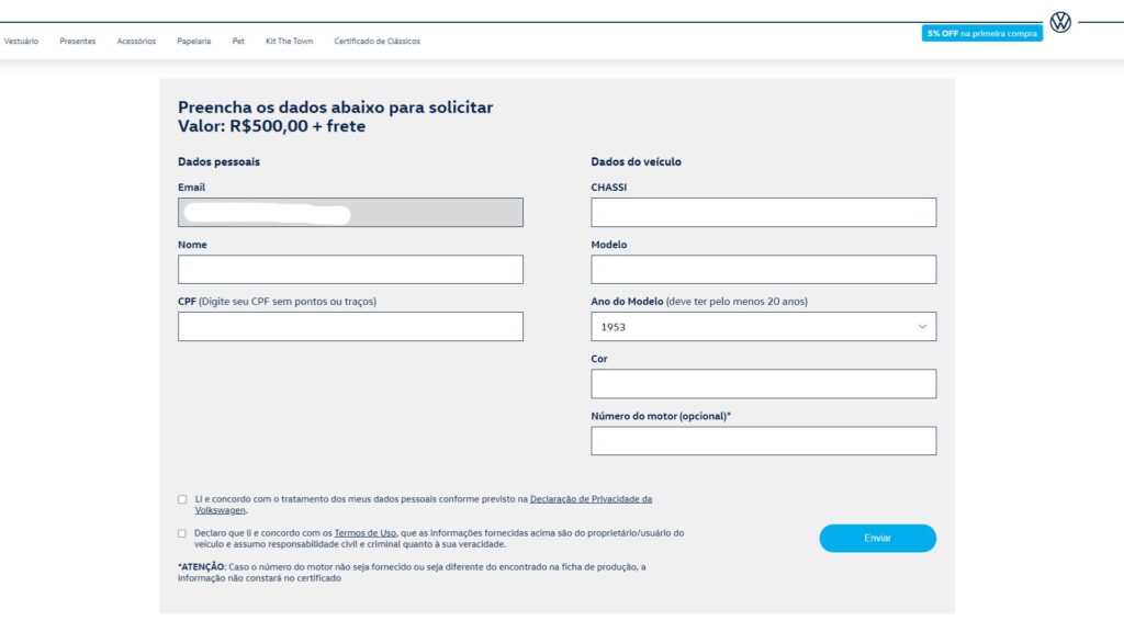 Certificado custa R$ 500 + frete, veja o que é necessário.