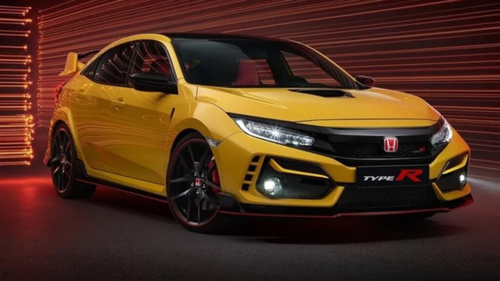 Honda Civic Type R 2025 amarelo na diagonal