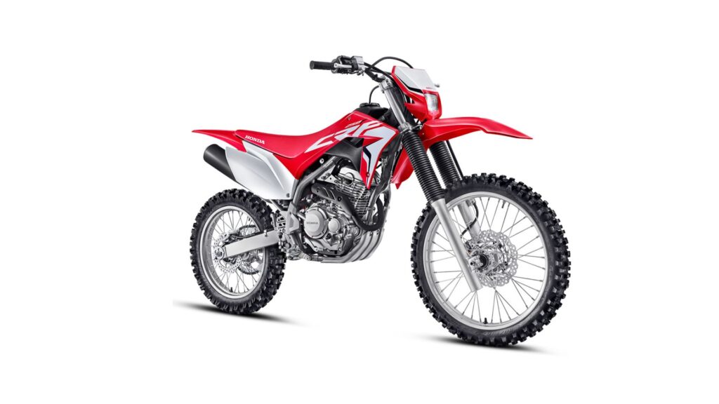 Honda CRF 250F 2025 vermelho com branca em fundo branco.