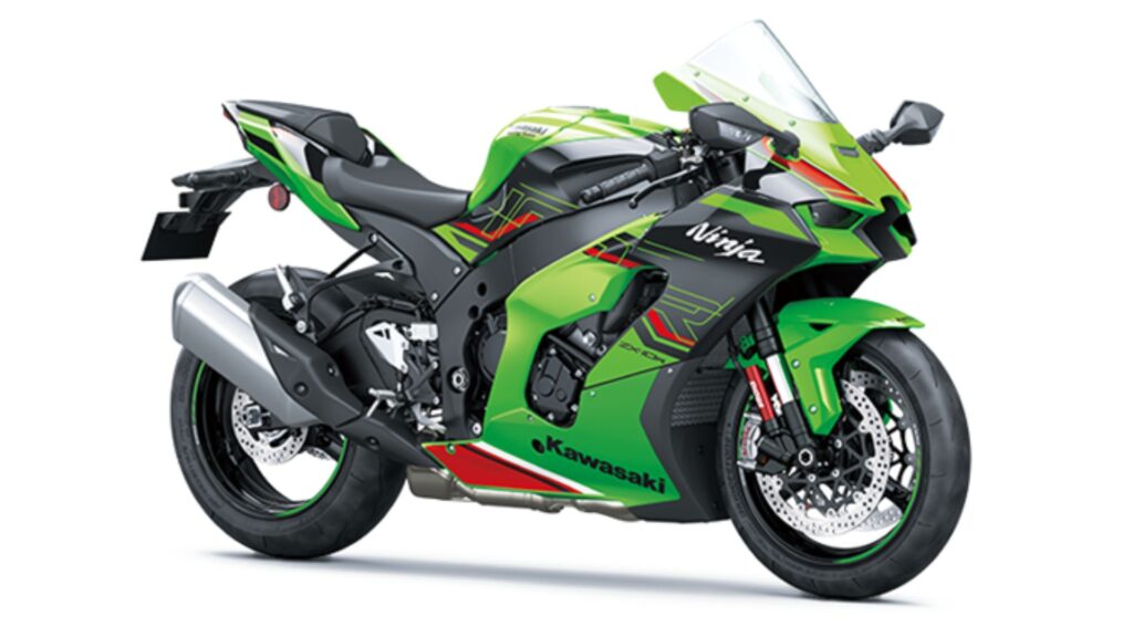 Kawasaki Ninja ZX-10R 2025 verde em fundo branco.