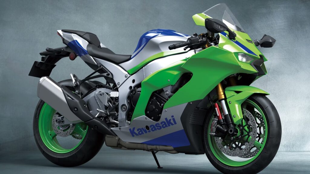 Lateral da Kawasaki Ninja ZX-10R 2025 verde.