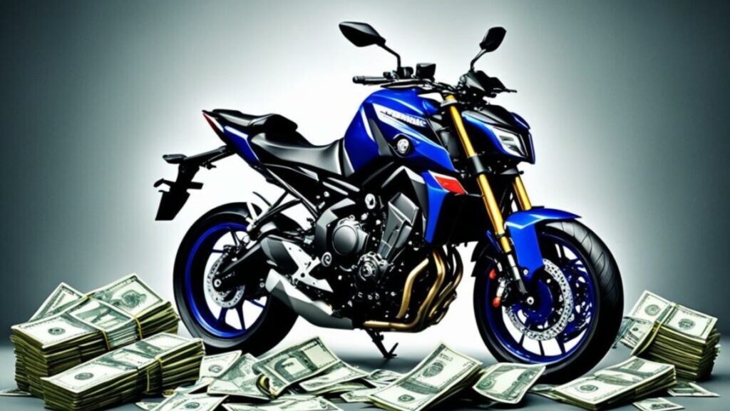 Yamaha MT-09 2025 perto de dinheiro.