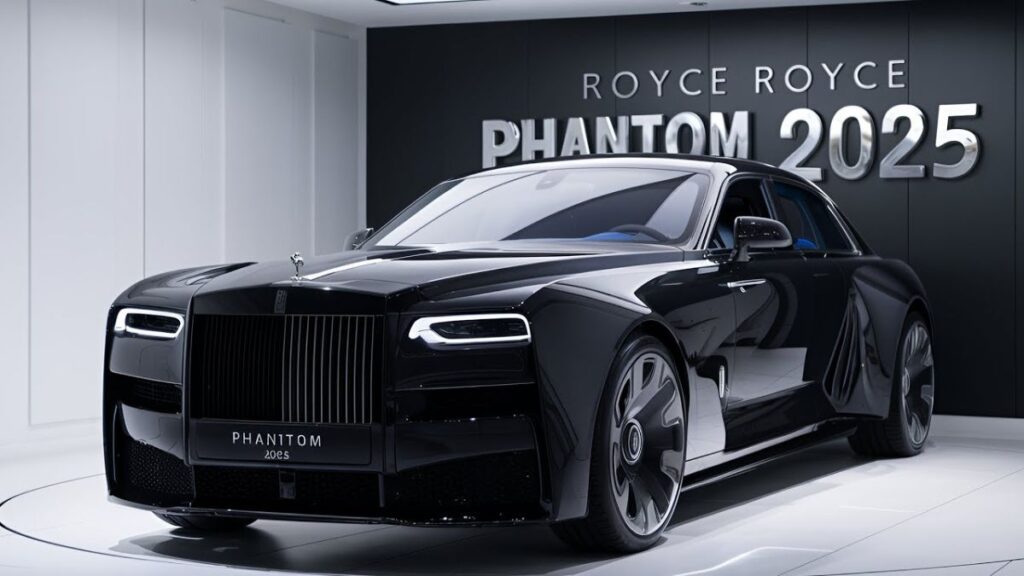 Rolls-Royce Phantom 2025 preto na diagonal.