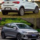 Dois carros hatch compactos um fiat branco em cima e um Hyundai prata em baixo