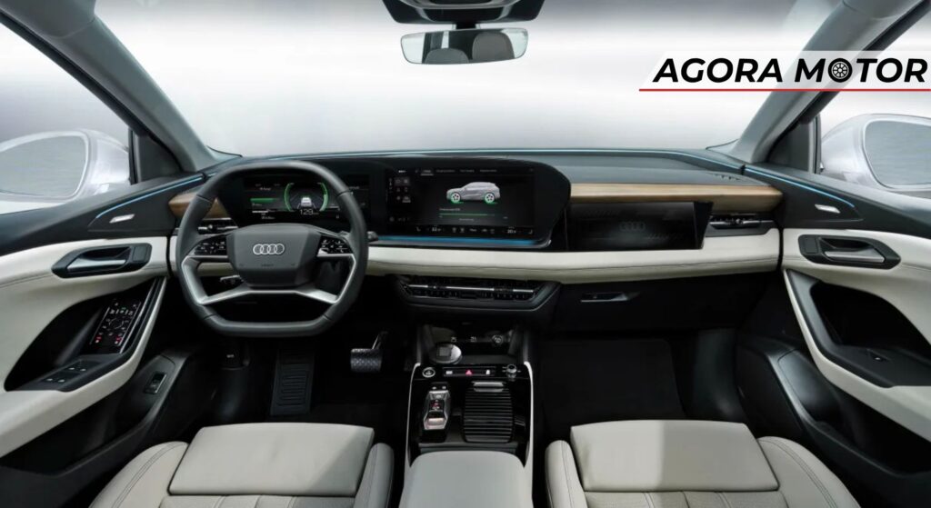 Dentro do Audi Q6 e-tron.