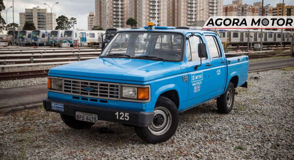 Chevrolet C-20 azul parado na diagonal