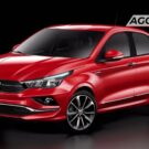 Fiat Cronos vermelho parado na diagonal.