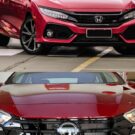 dois carros vermelhos o de cima é da honda e o de baixo da nissan
