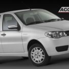 Fiat Palio branco parado de lado.
