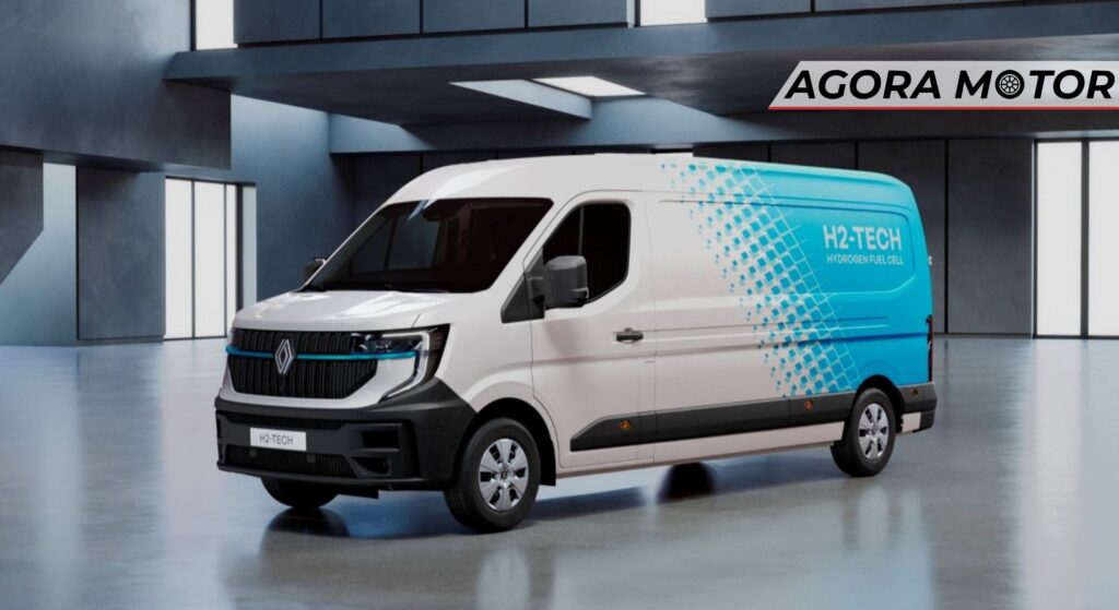 Renault Master branco parado na diagonal.