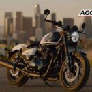 Royal Enfield Shotgun 650 parado na diagonal.