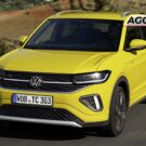 Volkswagen T-Cross amarelo em velocidade.