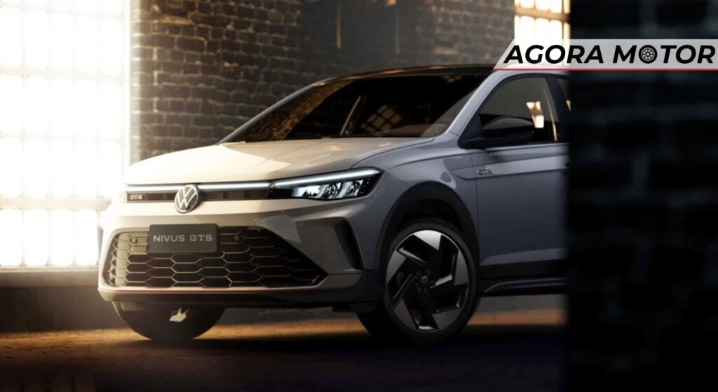 Volkswagen Nivus branco parado na diagonal.