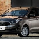 Ford Ka 1.0 SE 2018 cinza escuro na diagonal.