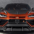 Lamborghini Urus R’Evo Stealth Edition laranja de frente.