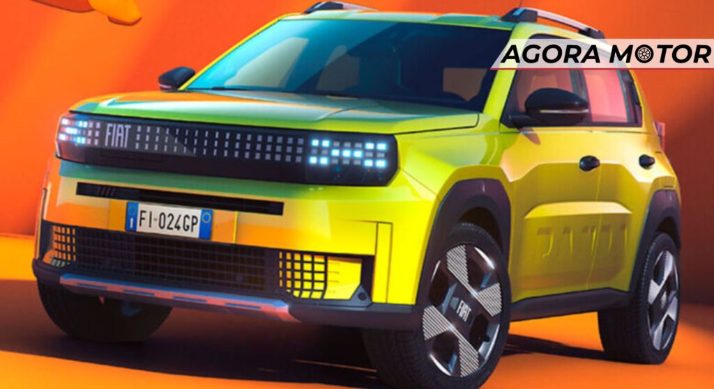 Volkswagen Grande Panda amarelo aprado na diagonal.