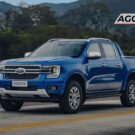 Ford Ranger azul em velocidade.