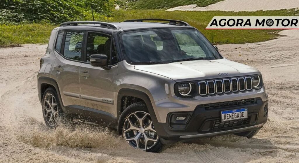 Jeep Renegade Sahara prata em velocidade.