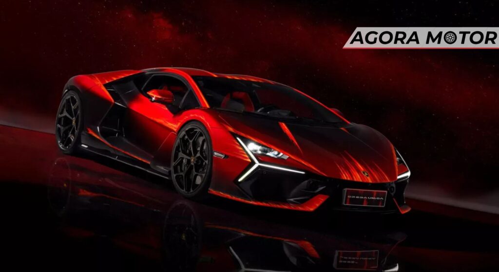 Lamborghini vermelha parado na diagonal.