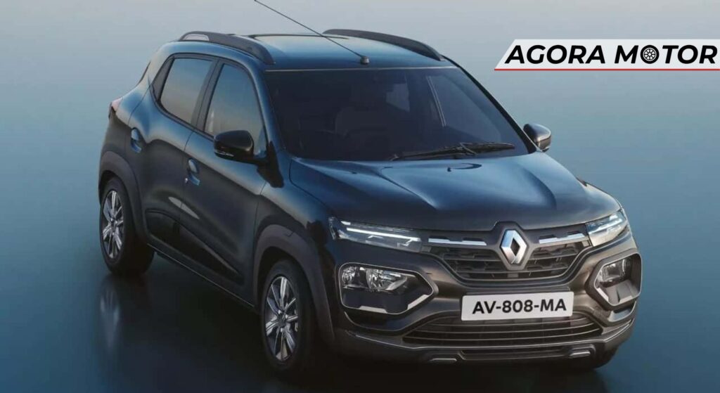 Renault Kwid preto parado na diagonal.