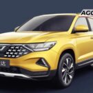 Volkswagen Jetta chines amarelo parado na diagonal.